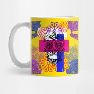 the skull ñanduti pattern in flower art ecopop of death Mug